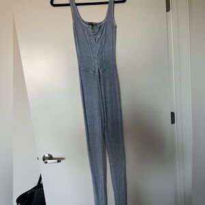 blue fashion nova front tie jumpsuit